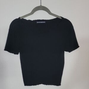 Brandy Melville Ribbed Knit Short Sleeve Top Size S Black Short Sleeve Lettuce